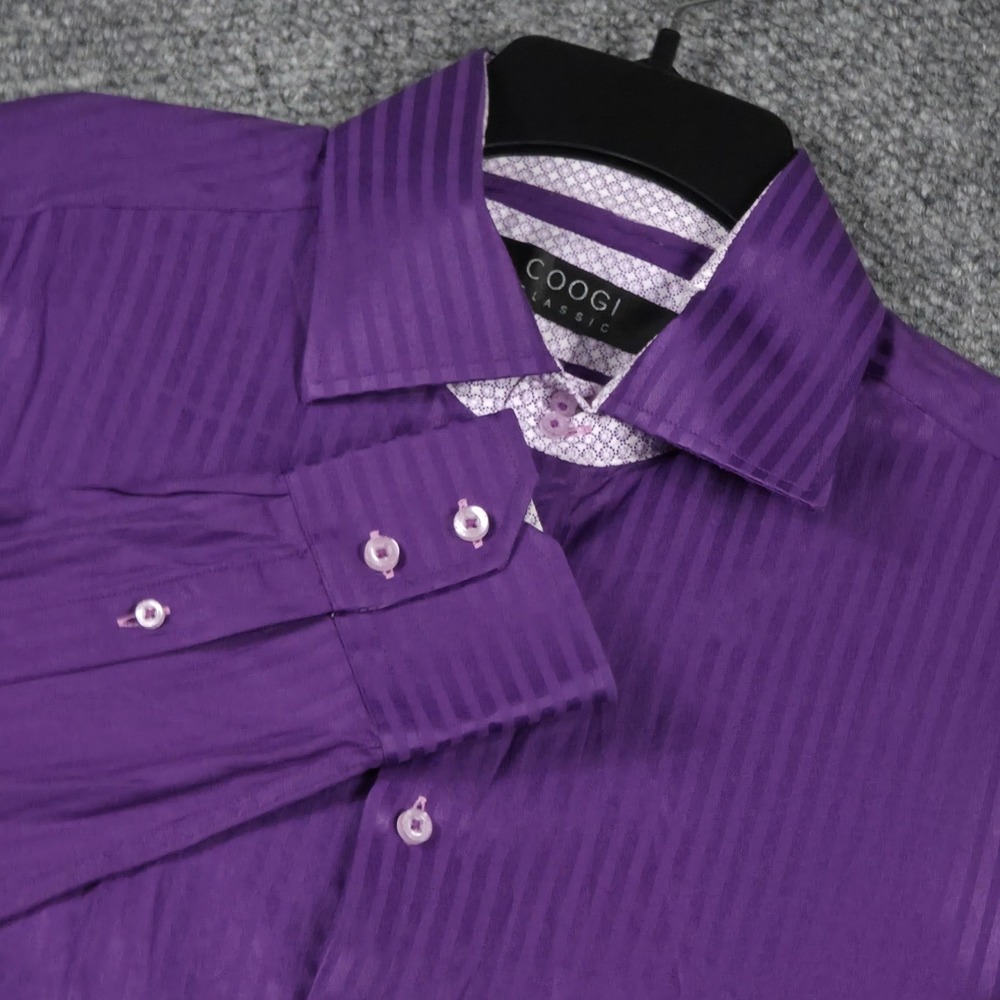 Coogi Classic Button Down Shirt Mens XL Purple Shadow Stripe Long Sleeve